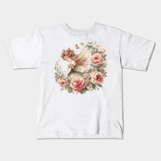 Vintage Cottagecore Fairy with Flowers Kids T-Shirt